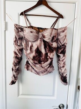 TALENT Dusty Mauve Tie Dye Mesh Off Shoulder Top Size 1X